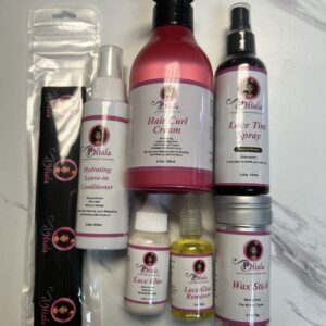 WIGS CARE KIT 1  (LEAVE IN, LACE TEINT SPRAY, WAX STICK, HAIR CURL CREAM, LACE GLUE, LACE GLUE REMOVER, WIG BAND)
