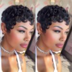 PurpleSexy Chic Elegent Pixie Cut Wigs Human Hair Short Layered Pixie Cut Human Hair Wigs For Black Women Glueless Short Curly wigs With Bangs For Daily Use Natural Black 1B...