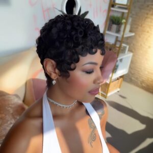 PurpleSexy Chic Elegent Pixie Cut Wigs Human Hair Short Layered Pixie Cut Human Hair Wigs For Black Women Glueless Short Curly wigs With Bangs For Daily Use Natural Black 1B...