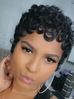 PurpleSexy Chic Elegent Pixie Cut Wigs Human Hair Short Layered Pixie Cut Human Hair Wigs For Black Women Glueless Short Curly wigs With Bangs For Daily Use Natural Black 1B...