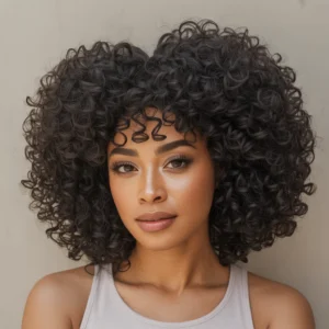 CYNTHIA AFRO KINKY CURLY WIG WITH BANGS 100% HUMAN HAIR LACE FRONT